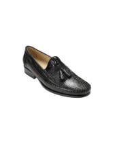  Bari Caimain & Ostrich Tassel loafer slip on Mens shoe Black 