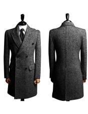  Alberto Nardoni Wool Double Breasted Long Topcoat Peacoat Herringbone ~Tweed Pattern 