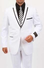   
SKU#BC-75 Black Lapel Two Toned Men's Two Piece Slim Fit Suit - Satin Trimmed Lapel White  