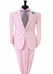  
SKU#1Z8X Mens Pink White Stripe ~ Pinstripe Seersucker 2 Button Notch Lapel Suit  