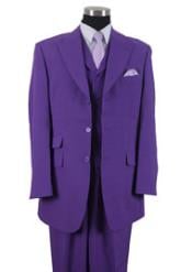  SKU#KK3L4 Mens 3 Button Peak Lapel Vested 3 Piece Dress Ticket Pocket Suits Purple$125  