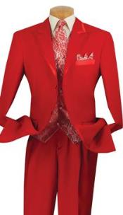 SKU#AP73K Mens 3 Button Peak Lapel Vested 4 Piece Suit or Tuxedo-Red