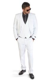 SKU#MK309 Mens Slim Fit 3 Piece White Suit  