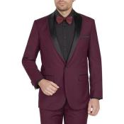 SKU#MK310 Mens 1 Button Burgundy ~ Wine Tuxedo Peak Lapel Suit Dinner Jacket Black Lapel