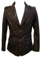 long brown leather coat