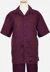  SKU#RM1429 Mens Short Sleeves French cuffs Summer Walking Casual Suit Purple$85  