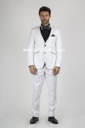   
SKU#SM142 2 Button Slim Fit Shawl Lapel Tuxedo With Center Vent White   