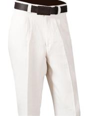 SKU#SM876 Men's Dress Casual Slacks White 100% Linen Single Pleated Pant