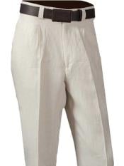 SKU#SM870 Men's Off White Single Pleated Pant 100% Linen Dress Casual Slacks