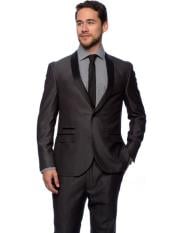 
SKU#SM1477 West End Men's Young Look 1 Button Charcoal Slim Fit Satin Shawl Collar Tuxedo