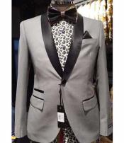 
SKU#SM1528 Men's Silver Slim Fit Two Toned Black Lapel Shawl Collar Dinner Jacket Looking! 