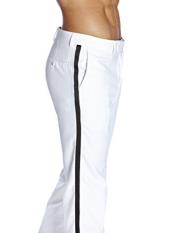 SKU#SM1865 Men's Flat Front With Satin Band Solid White Classic Fit Tuxedo Pant