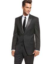 SKU#SM1897 Men's Two Button Slim Fit Peak Lapel Black Solid Wool Tuxedo Suit