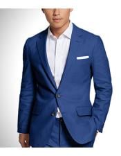  Mens 2 Button Linen Fabric Summer Suits - Royal Blue Suit