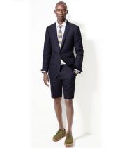  Mens Navy Blue Summer Business Suits With Shorts Pants Set (Sport