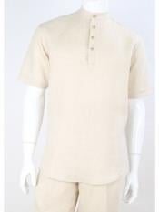  Safari Preacher Round Style Short Sleeve Casual Shirt No Collar Banded