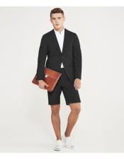  Mens summer business suits with shorts pants set (sport coat Looking) Black