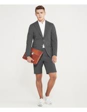  Mens summer business suits with shorts pants set (sport coat Looking) Charcoal