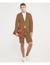  Mens summer business suits with shorts pants set (sport coat Looking) Tan