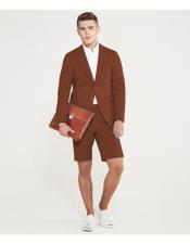  Mens summer business suits with shorts pants set (sport coat Looking) Brown