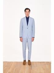  Single Breasted Notch Lapel Sky Baby Blue Linen Suit