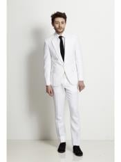  Single Breasted Notch Lapel White Linen Suit