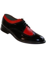  Mens 4 Eyelet Lacing Leather Sole Black~Red Shoes Slip on - Stylish