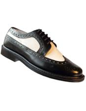  Mens Lace Up Black~White Thin Leather