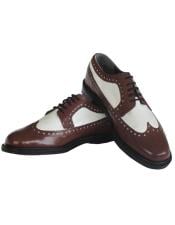  Mens Thine Leather sole 5 Eyelet Lacing Wingtip Brown~White Shoes
