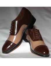  Mens Cushion Insole Cap Toe Dark Brown~Taupe Shoes