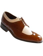  Mens Leather Sole Wingtip Brown~White Stacy