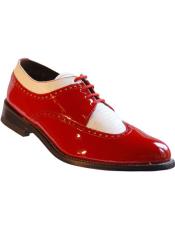  Mens Red And White Dress Shoes Leather Cushion Insole Wingtip - Red