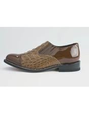  Mens Cushion Insole Alligator Print Cap Toe Brown Leather Shoes
