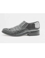  Mens Leather Sole Slip on Grey Alligator Print Cap Toe Shoes
