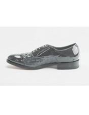  Mens Cushion Insole Horn Back Leather Sole Alligator Print Grey Shoes