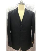   2 Button Black Linen Vest Suit