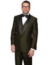  Mens Olive Green  1 Button Shawl Lapel Modern Fit Dinner Jacket