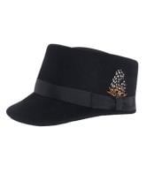  Black Removeable Feather Accent 100% Wool Hat