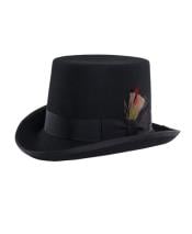  Mens Ferrecci Black 100% Wool Fully Lined Short Pilgrim Top Hat ~