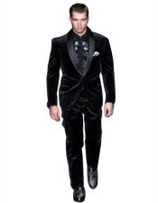  Tuxedo Dinner Jacket + Same Fabric Pants Suit Black Lapel Blazer Sport Coat Black