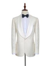  Mens Double Vents One Button Shawl Lapel White  Suit