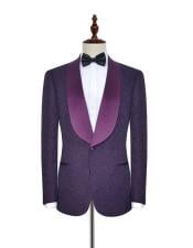  Shawl Laple One Button Slim Fit Floral Pattern Fabric Deep Purple Suit