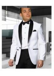  Style#-B6362 Mens White Tuxedo with a Black Shawl Lapel