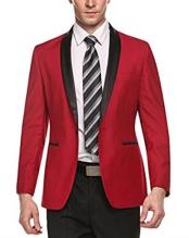  Mens Red One Button Closure Long Sleeve Blazer