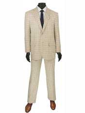  Buttons Plaid ~ Window pane Cheap Priced Business Suits Clearance Sale Blazer Jacket Pants Beige