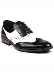  Two Tone Wing Tip Lace up Oxford Black / White Dress Shoes