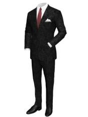  Mens 2 Button Paisley Designed Black Velvet Suit