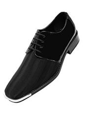  Mens Cushion Insole Lace Up Style Black Pinstripe Dress Shoes