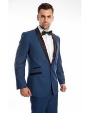  Mens 2 Piece   Prom Suit Slim Fit Shawl Lapel Blue Tuxedo
