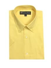  Oxford Yellow Button-down point collar Mens Short Sleeve Cotton Blend Mens Dress